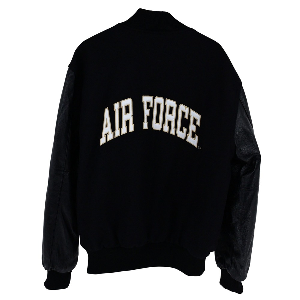 Holloway Mens XL US Air Force Bomber Jacket Black Wool + Leather Varsity Style